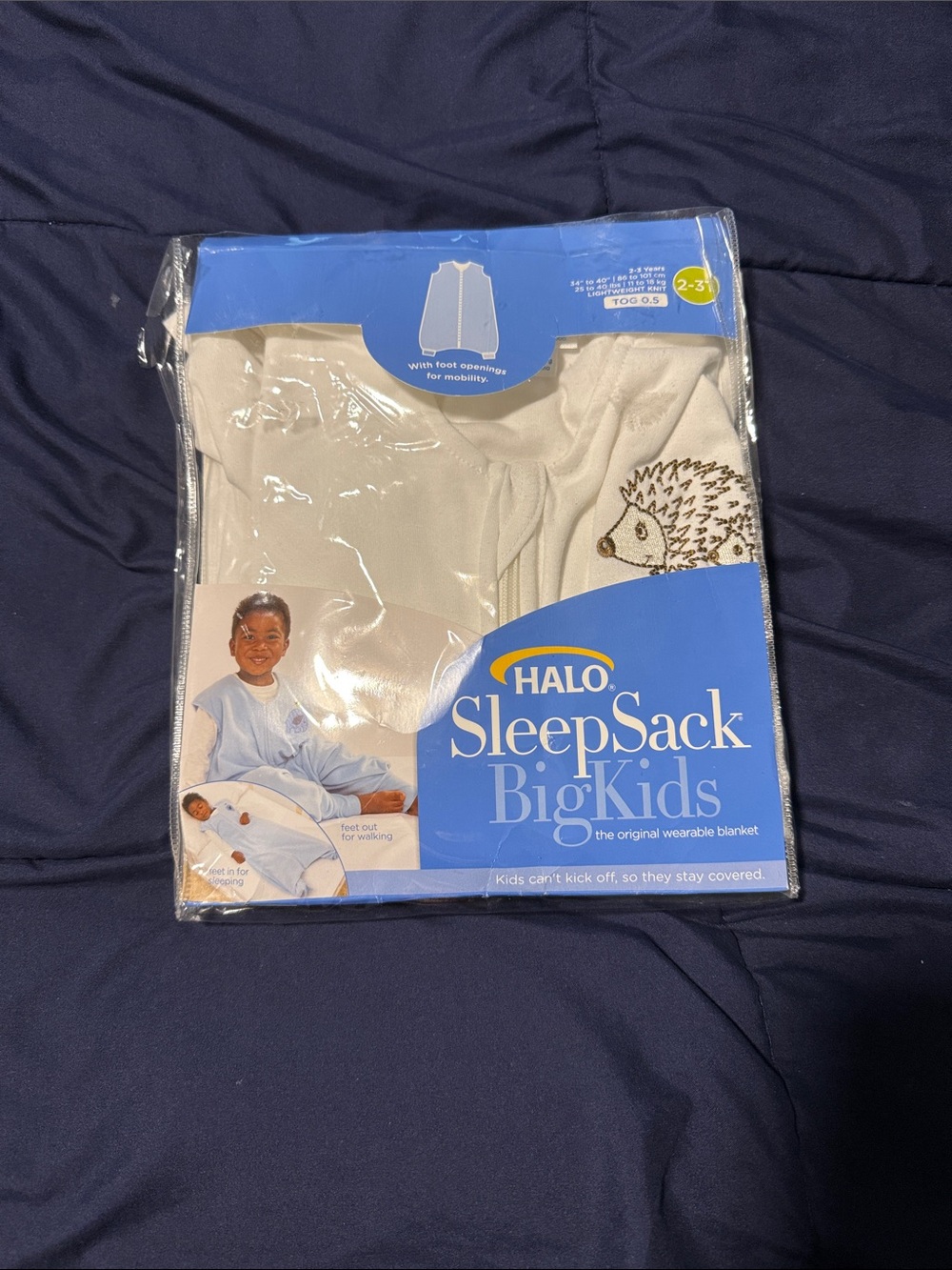 Halo SleepSack Big Kids Wearable Blanket in Cream with Hedgehog Accent